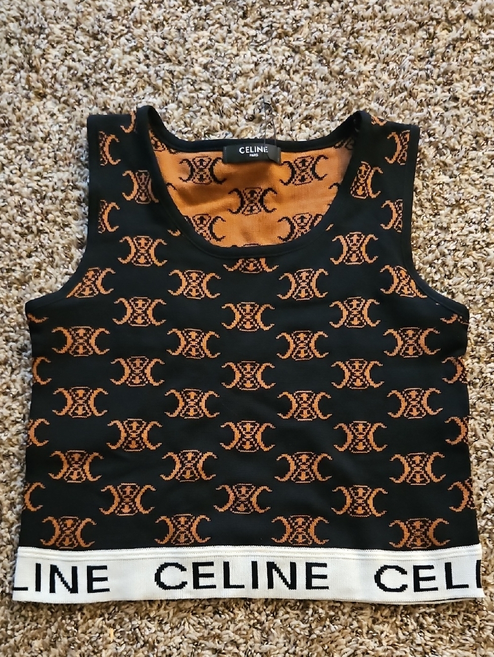 Celine Black & Orange Logo Knit Tank
